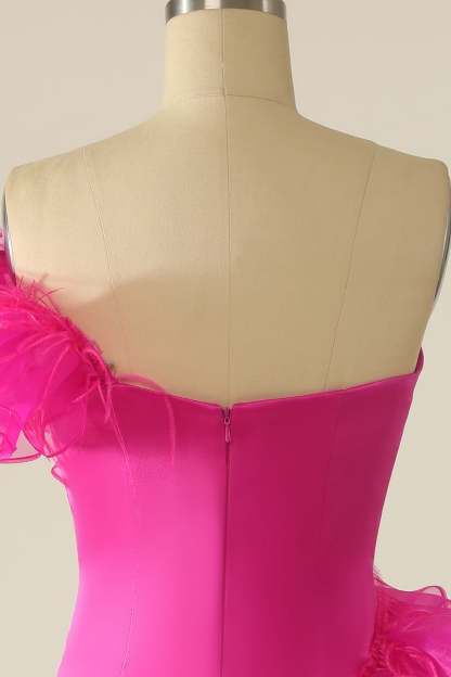 Fuchsia Sweetheart Short Cocktail Dress With Ruffles