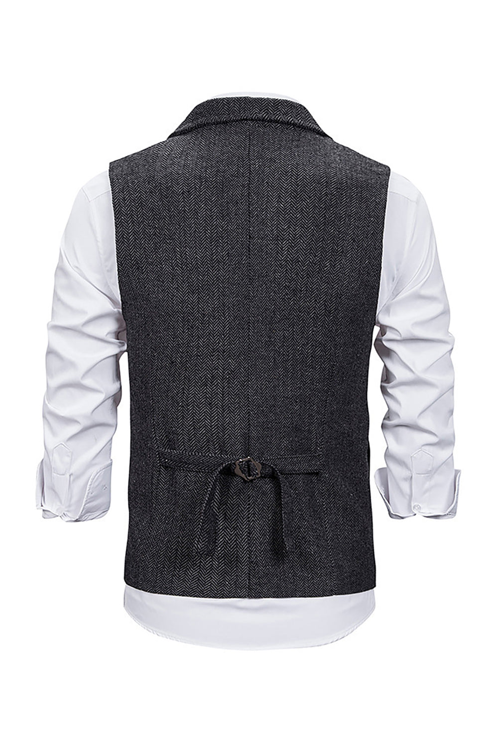 Men's Single Breasted Tweed Vest with Notched Lapel in Brown