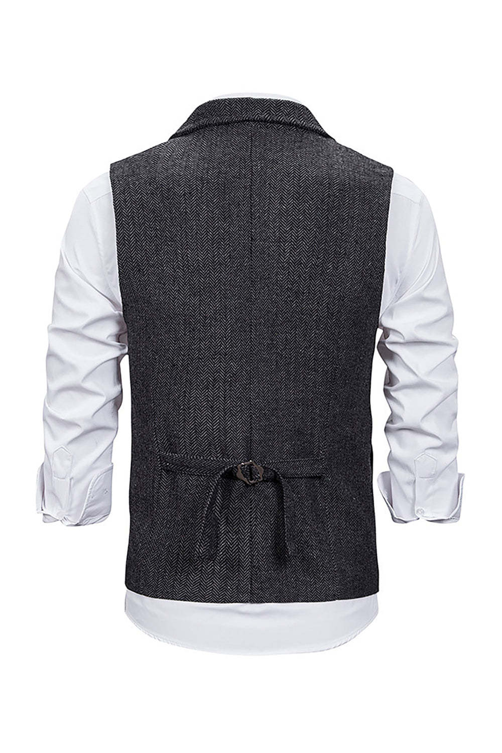 Men's Single Breasted Tweed Vest with Notched Lapel in Brown