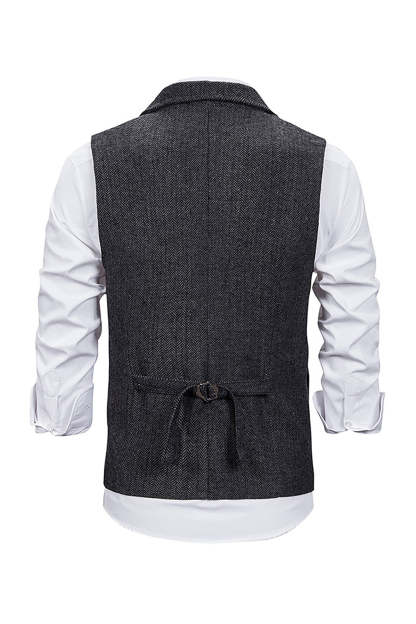 Men's Single Breasted Tweed Vest with Notched Lapel in Brown
