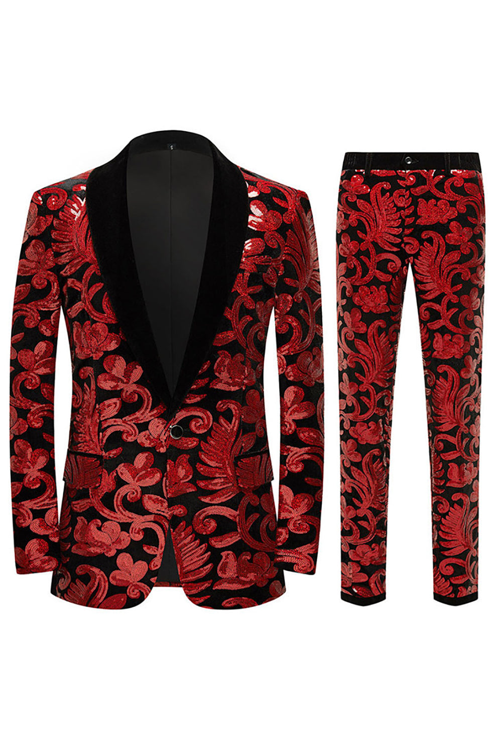 Red Glitter Sequined 2-Piece Suit for Men