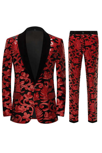 Red Glitter Sequined 2-Piece Suit for Men