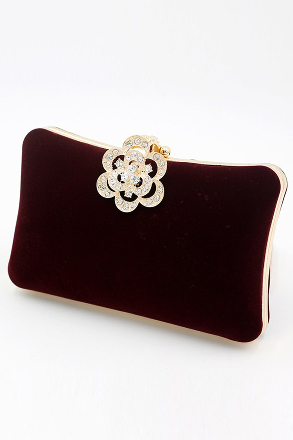 Shoulder Bag in Burgundy Velvet with Chain Strap