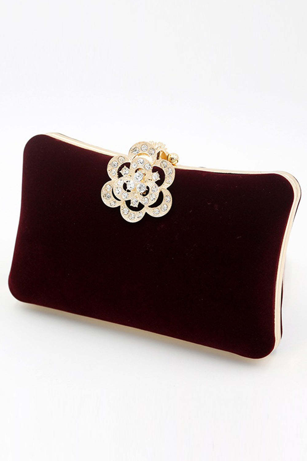 Shoulder Bag in Burgundy Velvet with Chain Strap