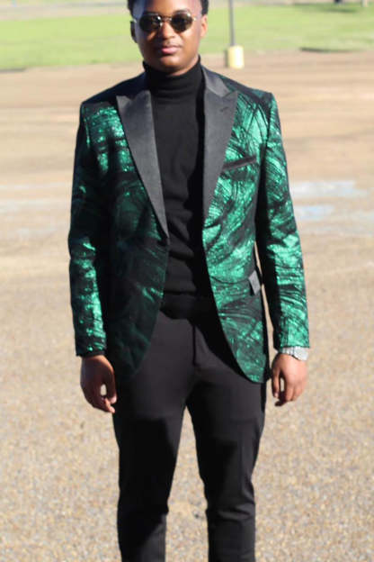Sparkly Men's Prom Blazer with Dark Green Peak Lapel