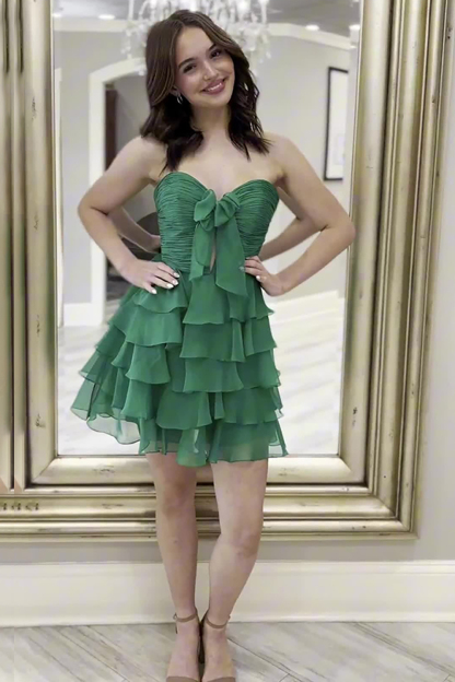 Royal Blue A Line Chiffon Tiered Sweetheart Short Cocktail Dress