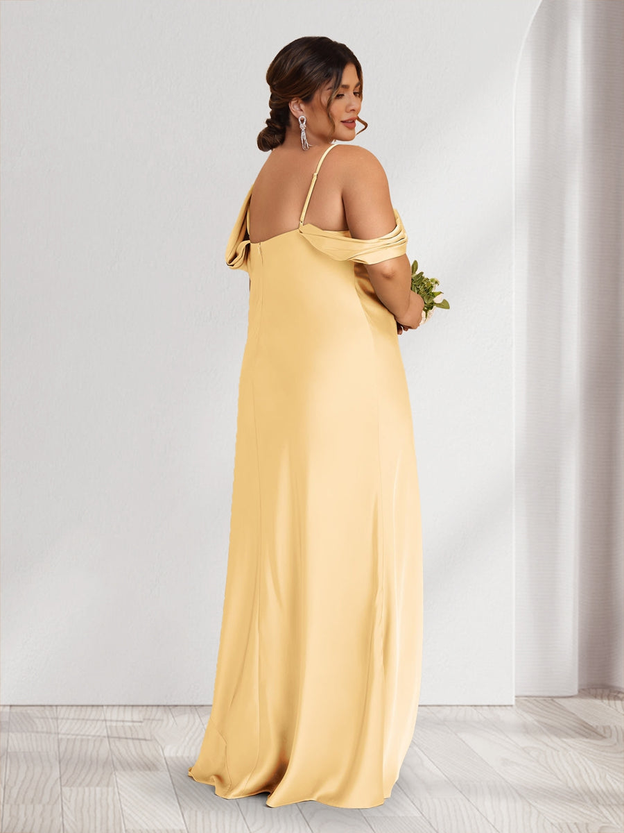 A Line Princess Asymmetrical One shoulder Floor Length Plus Size Bridesmaid Dresses