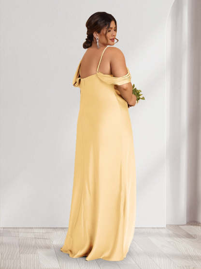 A Line Princess Asymmetrical One shoulder Floor Length Plus Size Bridesmaid Dresses