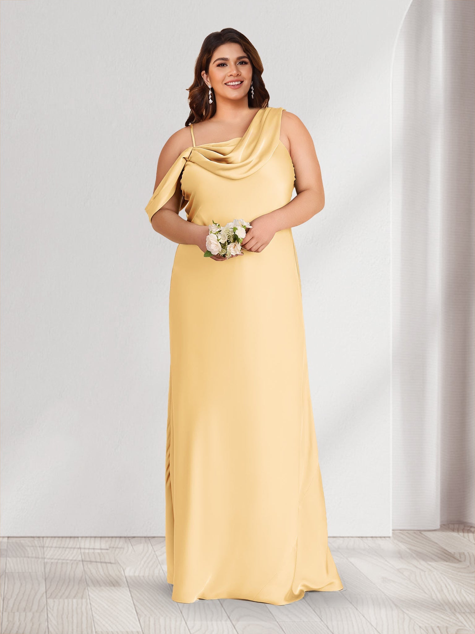 A Line Princess Asymmetrical One shoulder Floor Length Plus Size Bridesmaid Dresses
