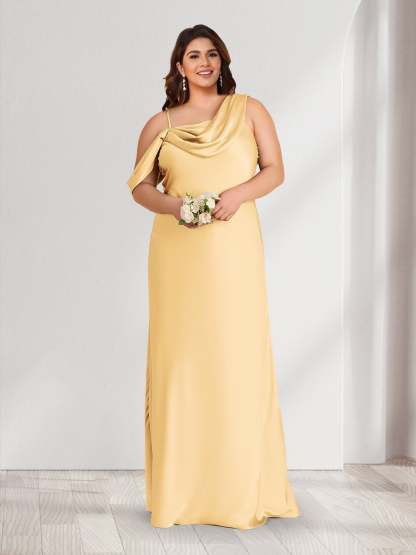 A Line Princess Asymmetrical One shoulder Floor Length Plus Size Bridesmaid Dresses