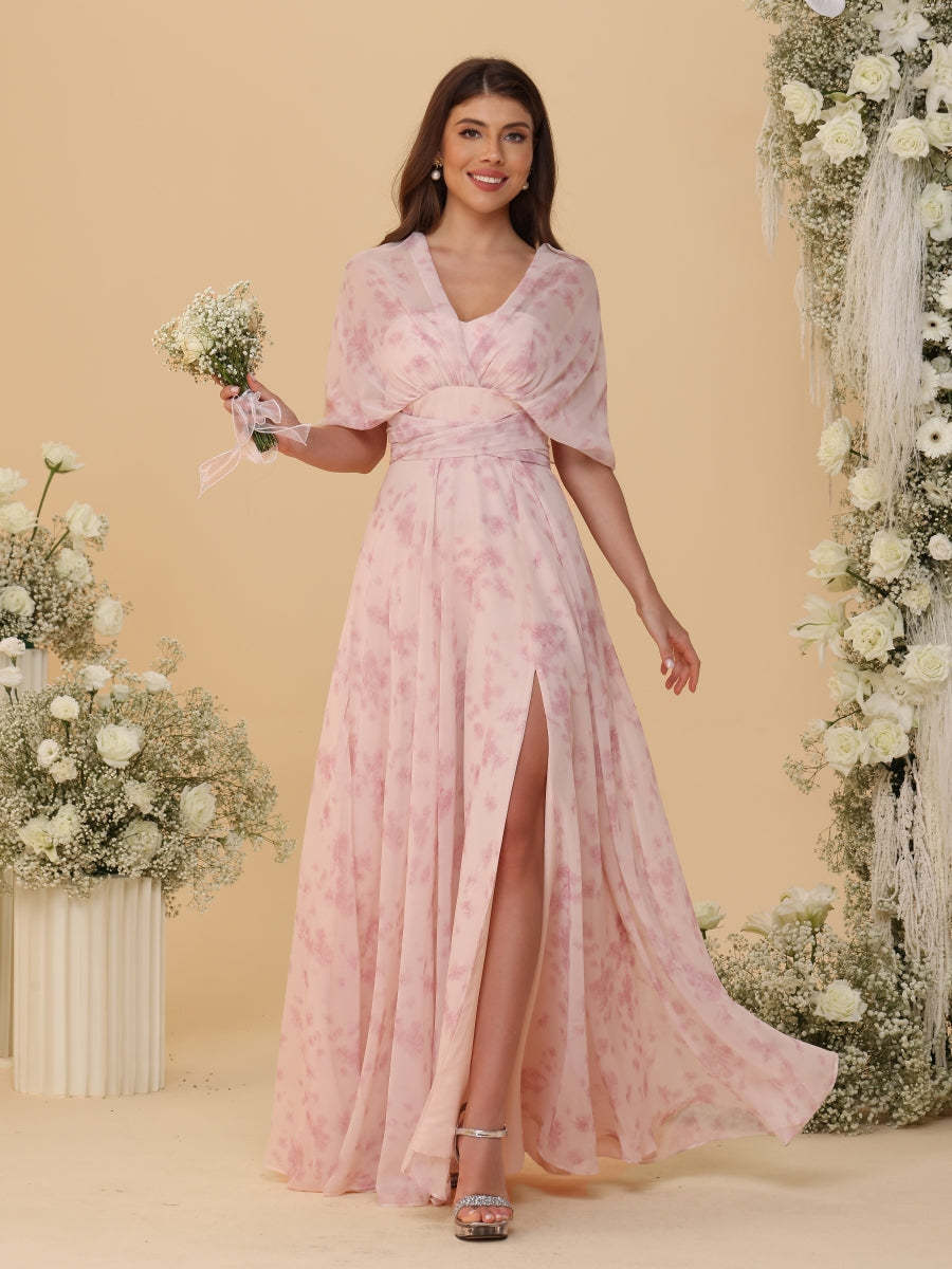 A Line Princess Convertible Infinity Bridesmaid Dresses with Pleats