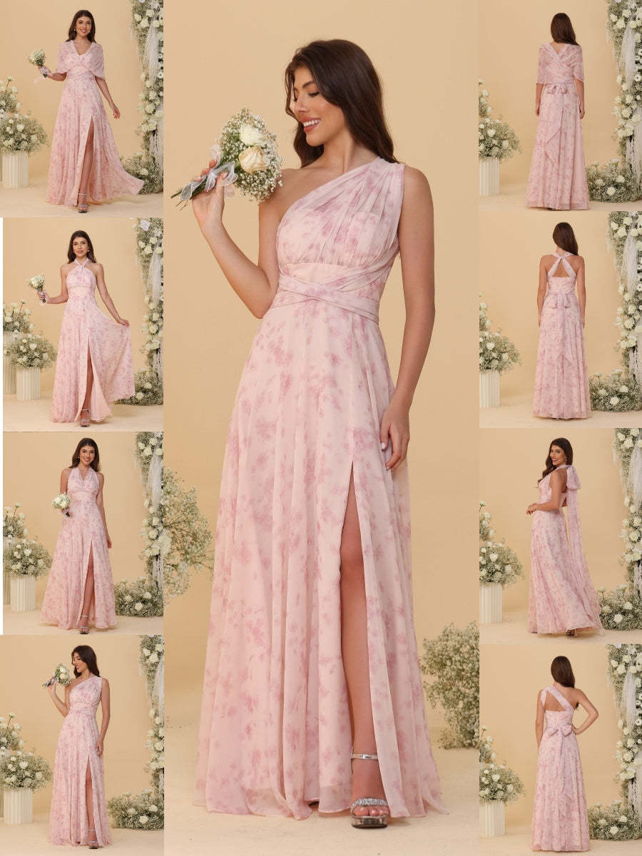 A Line Princess Convertible Infinity Bridesmaid Dresses with Pleats