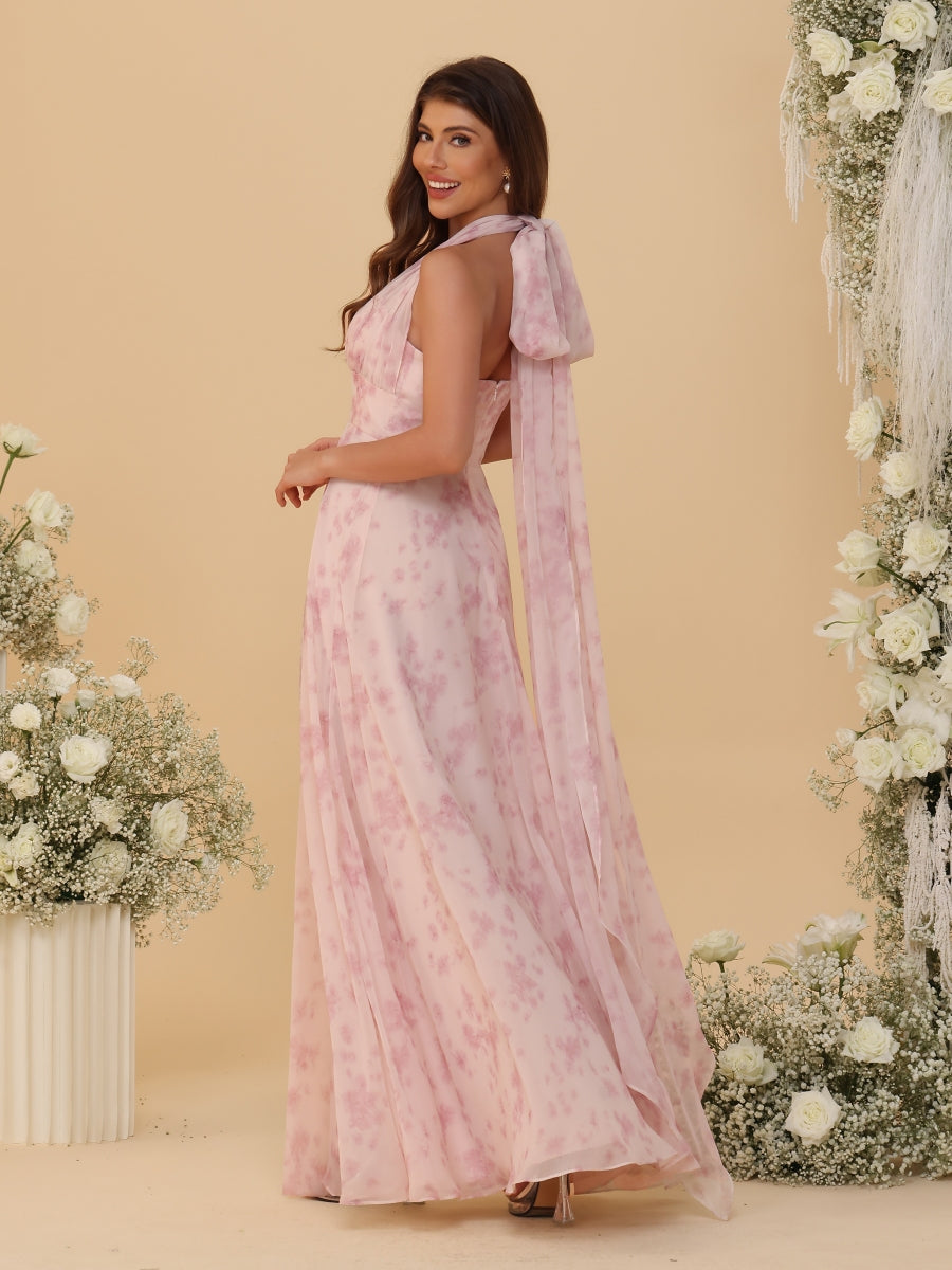 A Line Princess Convertible Infinity Bridesmaid Dresses with Pleats