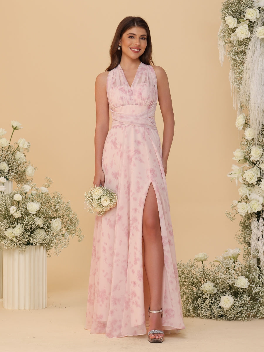 A Line Princess Convertible Infinity Bridesmaid Dresses with Pleats