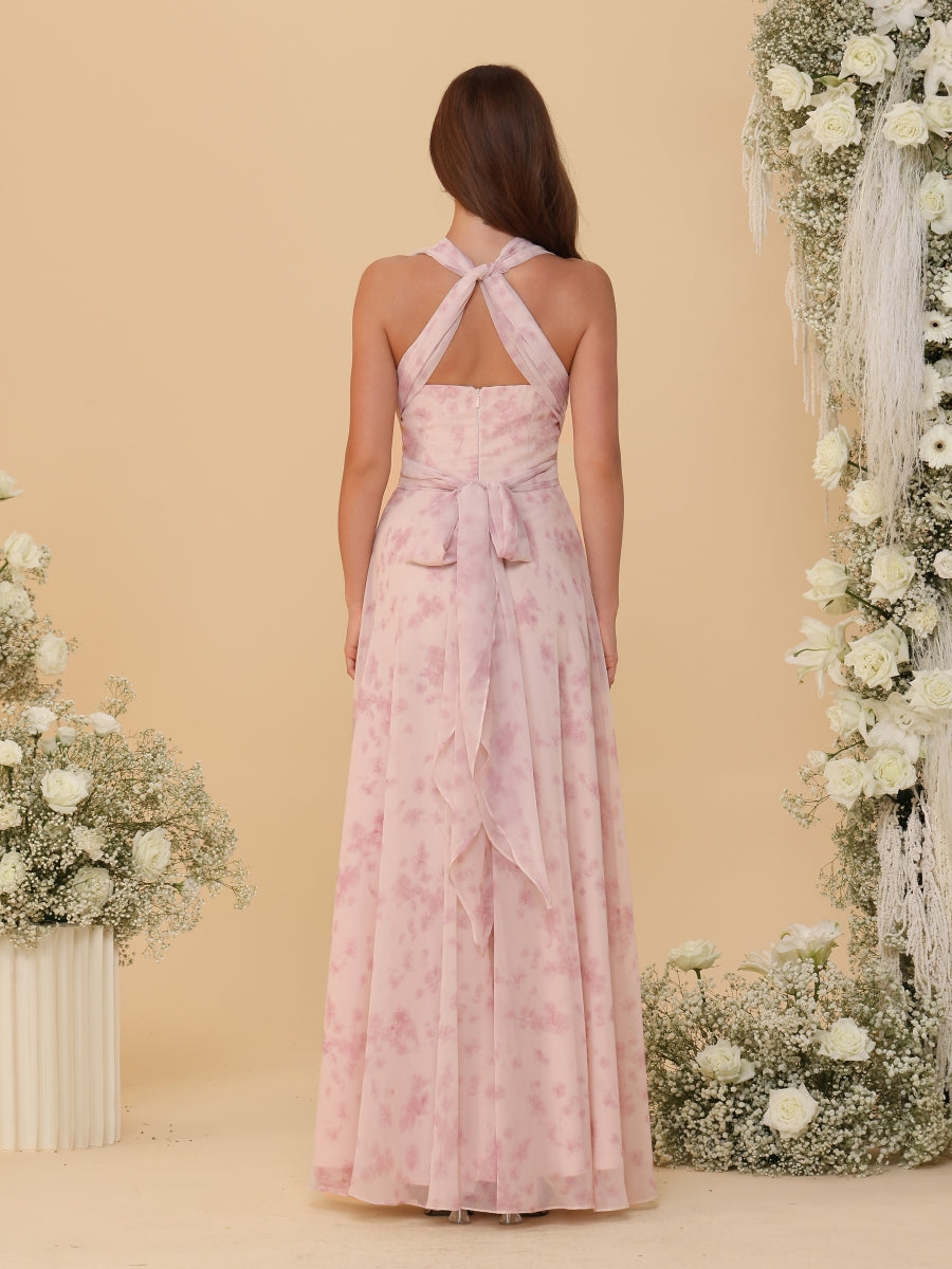 A Line Princess Convertible Infinity Bridesmaid Dresses with Pleats