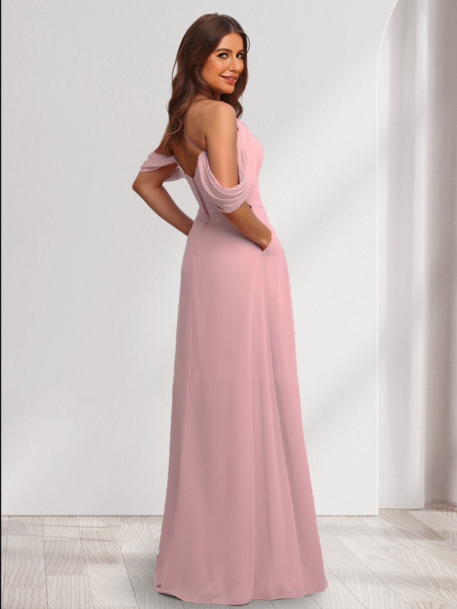 A Line Princess Halter Sleeveless Ruched Bridesmaid Dresses