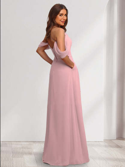 A Line Princess Halter Sleeveless Ruched Bridesmaid Dresses