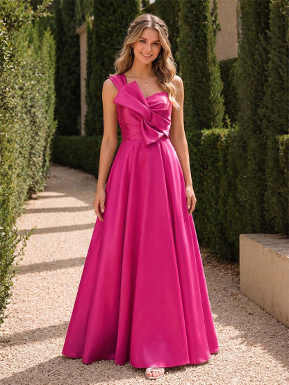 A Line Princess Halter Sleeveless Ruched Bridesmaid Dresses With Bowknot