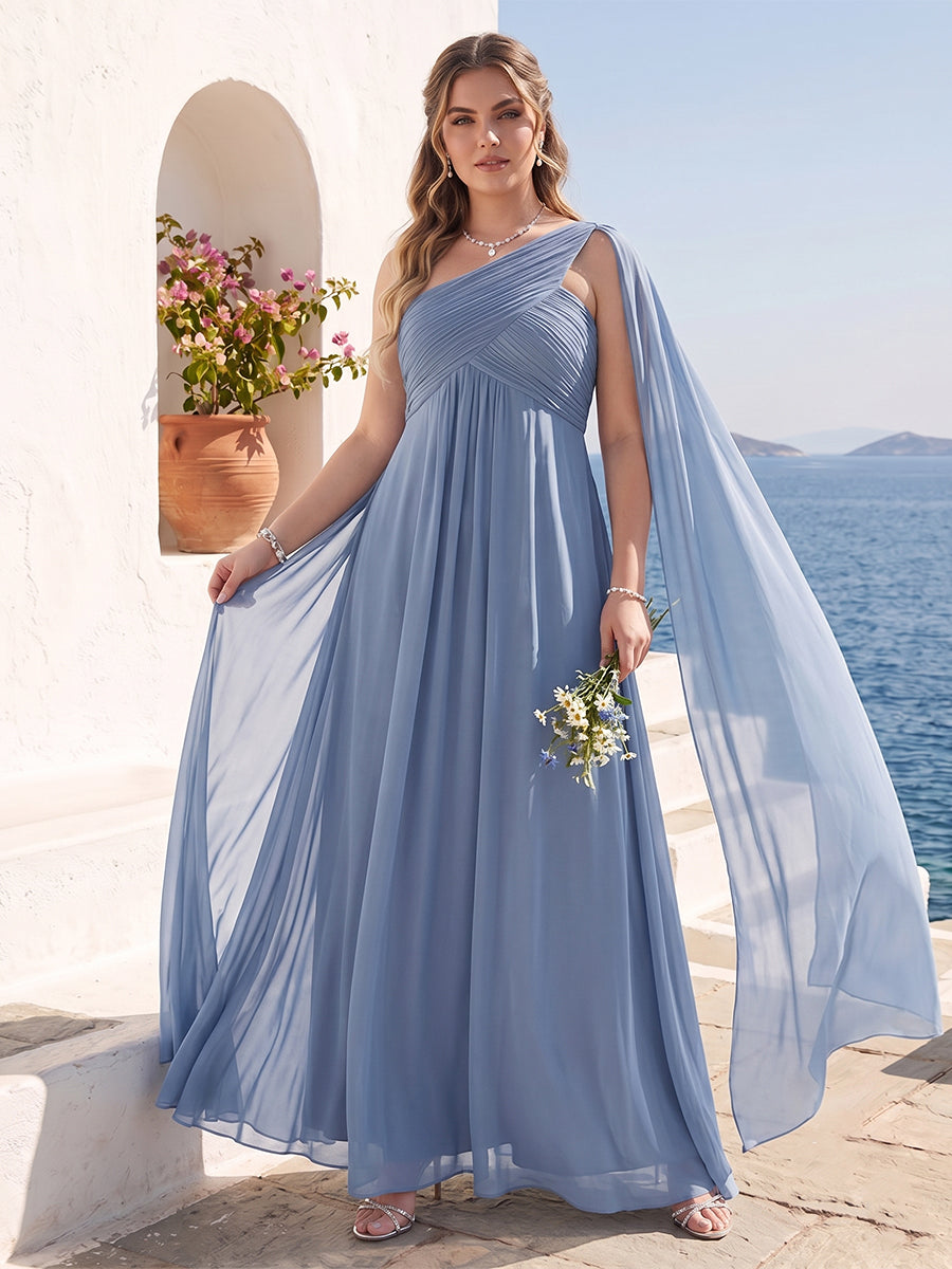A Line Princess One Shoulder Sleeveless Plus Size Bridesmaid Dresses