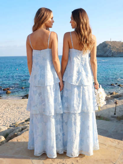 A Line Princess Sleeveless Spaghetti Straps Floor Length Bridesmaid Dresses with Ruffles