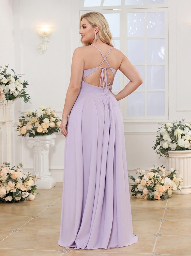 A Line Princess Spaghetti Straps Long Plus Size Wedding Party Dresses with Split Side