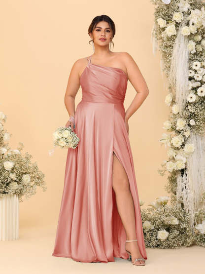 A Line Princess Spaghetti Straps Sleeveless Plus Size Bridesmaid Dresses With Split Side