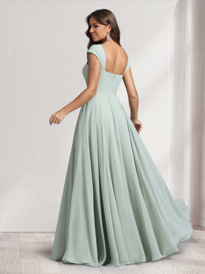 A Line Princess Square Neck Floor Length Bridesmaid Dresses With Pockets