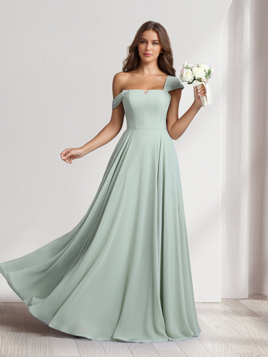 A Line Princess Square Neck Floor Length Bridesmaid Dresses With Pockets