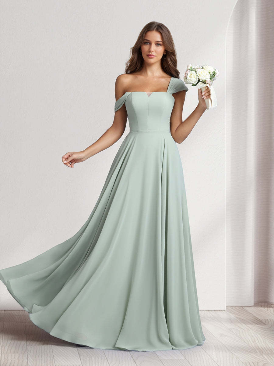 A Line Princess Square Neck Floor Length Bridesmaid Dresses With Pockets