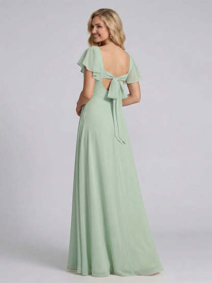 A Line Princess Sweetheart Short Sleeves Floor Length Bridesmaid Dresses with Ruffles