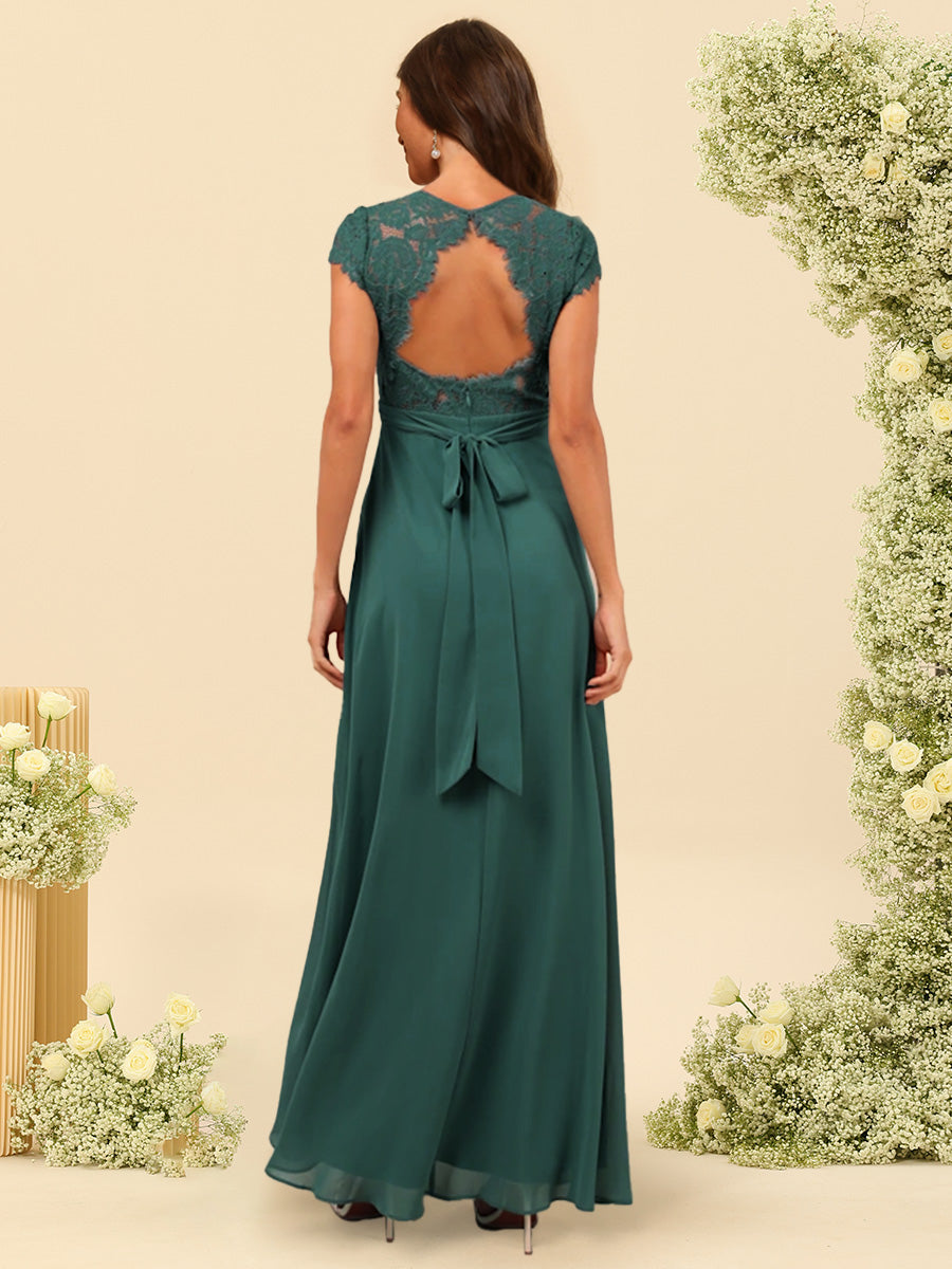 A Line Princess V Neck Floor Length Bridesmaid Dresses With Split Side