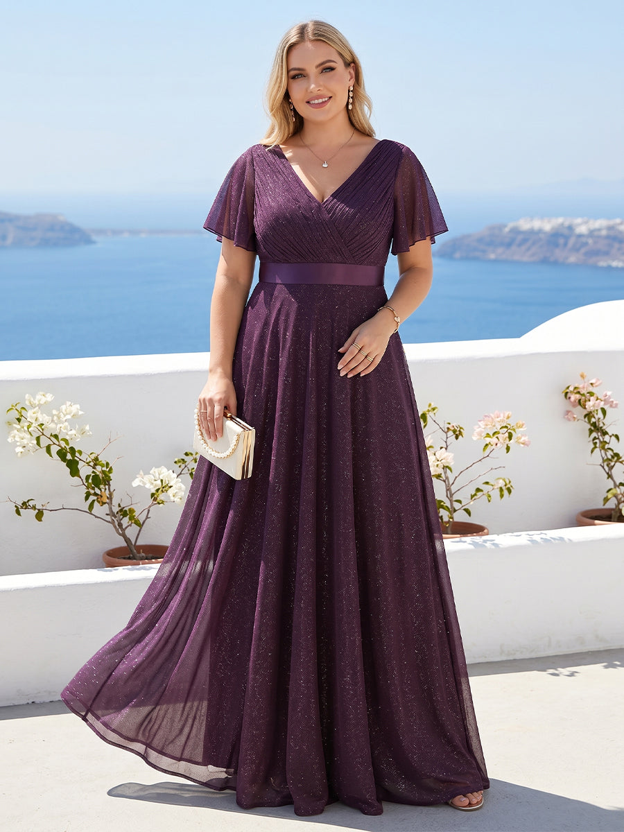 A Line Princess V Neck Floor Length Ruffles Plus Size Bridesmaid Dresses