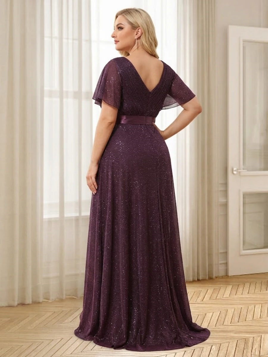 A Line Princess V Neck Floor Length Ruffles Plus Size Bridesmaid Dresses