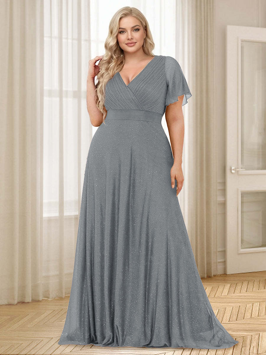 A Line Princess V Neck Floor Length Ruffles Plus Size Bridesmaid Dresses
