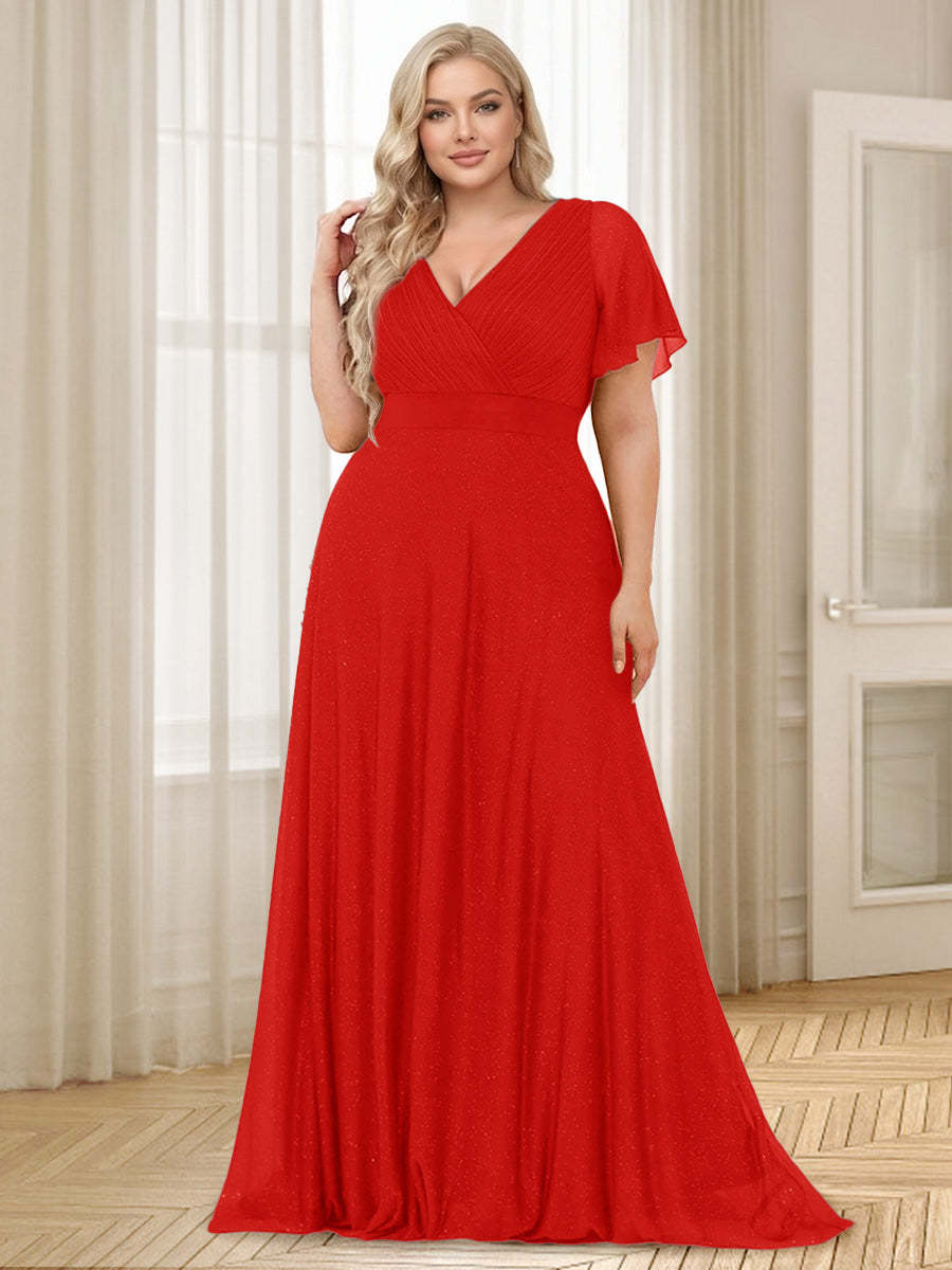 A Line Princess V Neck Floor Length Ruffles Plus Size Bridesmaid Dresses