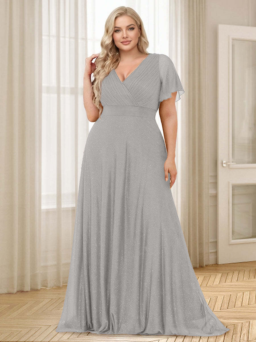 A Line Princess V Neck Floor Length Ruffles Plus Size Bridesmaid Dresses