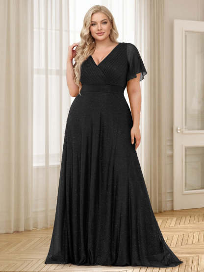 A Line Princess V Neck Floor Length Ruffles Plus Size Bridesmaid Dresses
