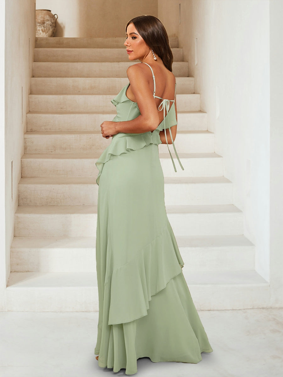 A Line Princess V Neck Sleeveless Ruffles Bridesmaid Dresses