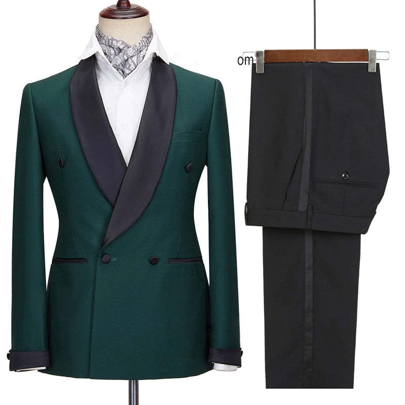 New Deep Green Wedding Suit with Black Shawl Lapel