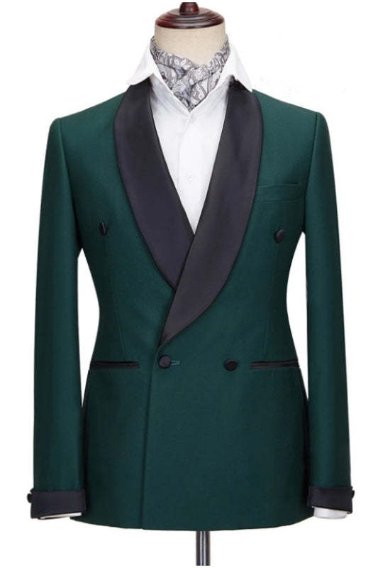 New Deep Green Wedding Suit with Black Shawl Lapel