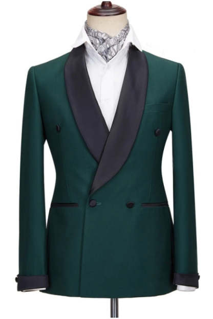 New Deep Green Wedding Suit with Black Shawl Lapel