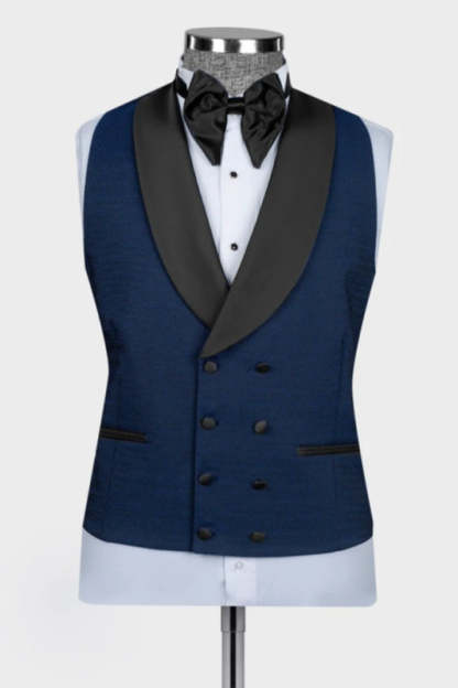 Navy Shawl Lapel Three-Piece Suit for Men