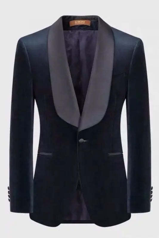 Navy Blue Shawl Lapel Formal Velvet Suit for Weddings