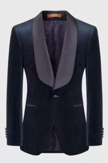 Navy Blue Shawl Lapel Formal Velvet Suit for Weddings