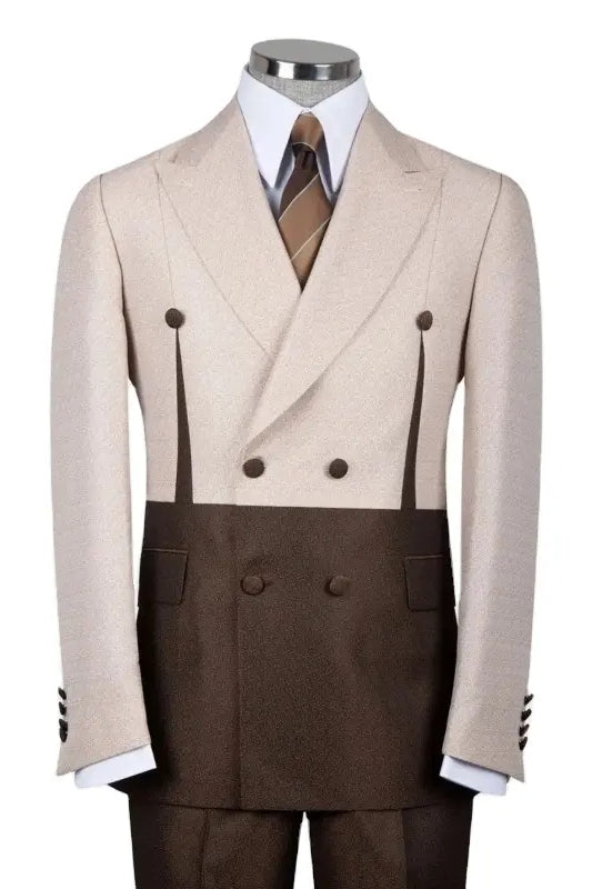 Mocha Peaked Lapel Double Breasted Glamorous Prom Outfit