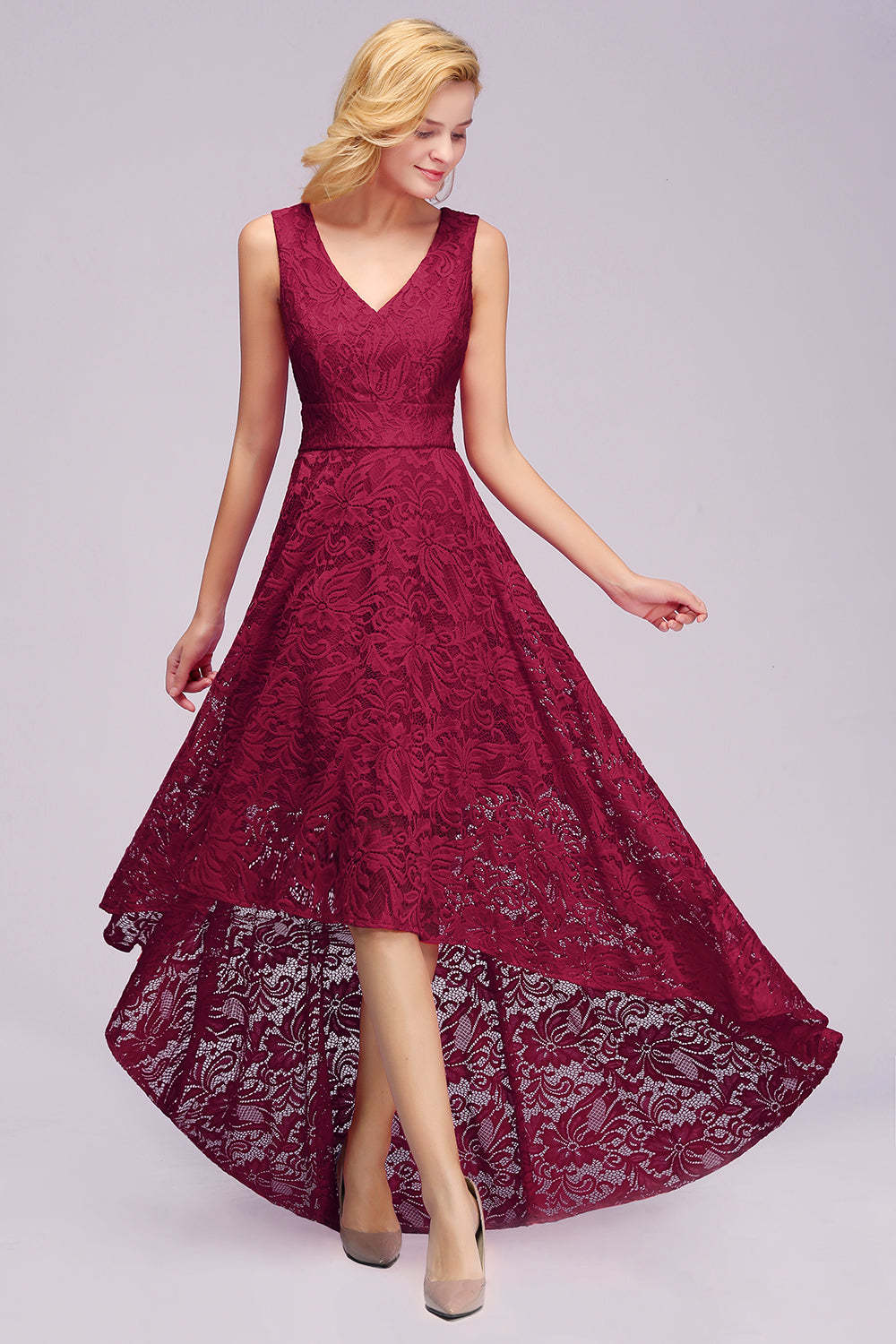 Amazing A-Line V-Neck Sleeveless Lace Bridesmaid Dress