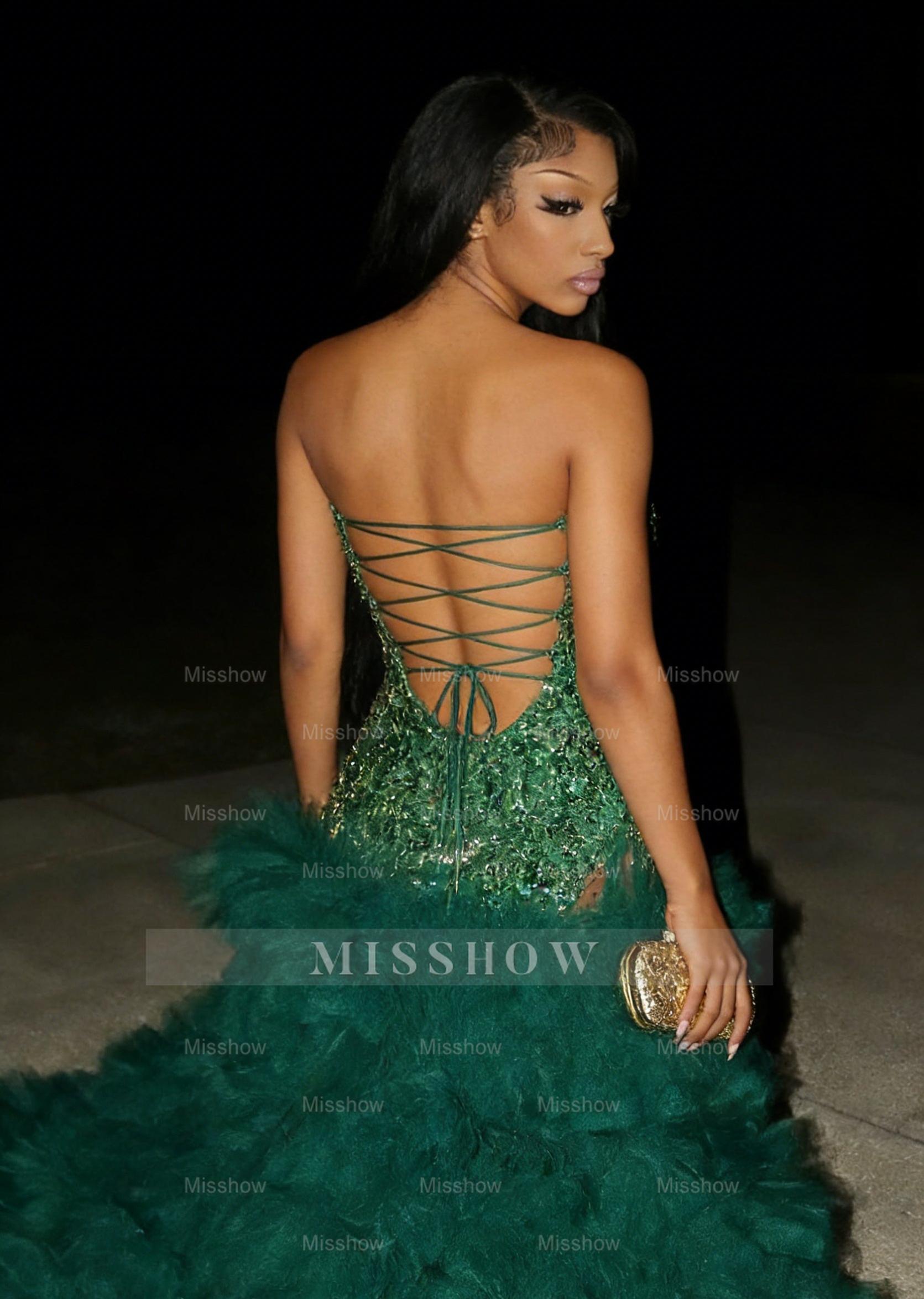Amazing Long Emerald Beaded Sleeveless Prom Dress with Slit and Veil