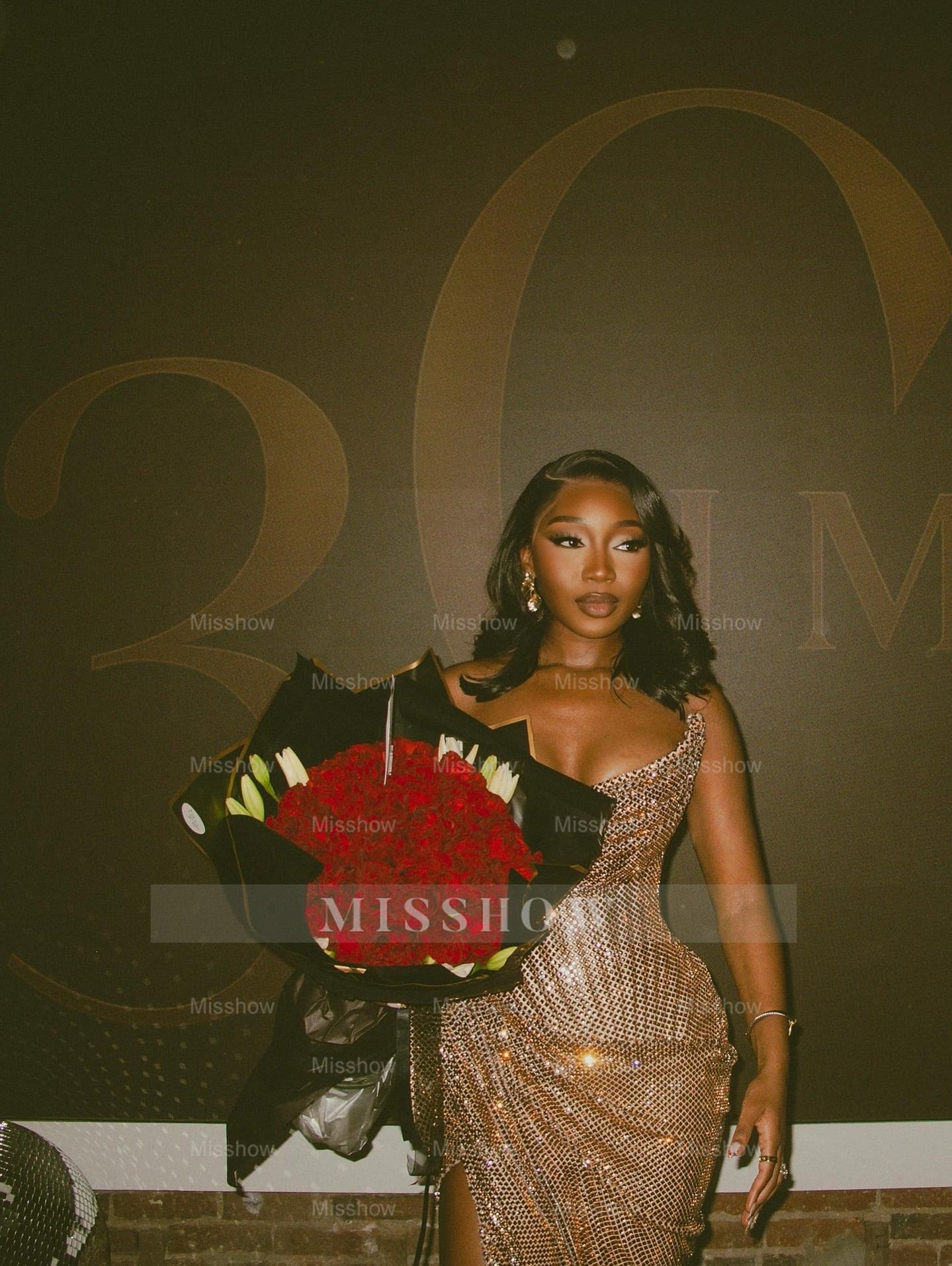 Amazing Long Gold Strapless Mermaid Glitter Long Prom Dress with Slit