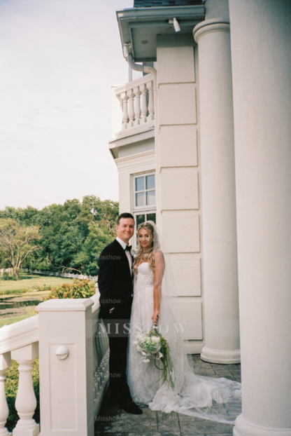Amazing Long Ivory A-line Strapless Lace Wedding Dress