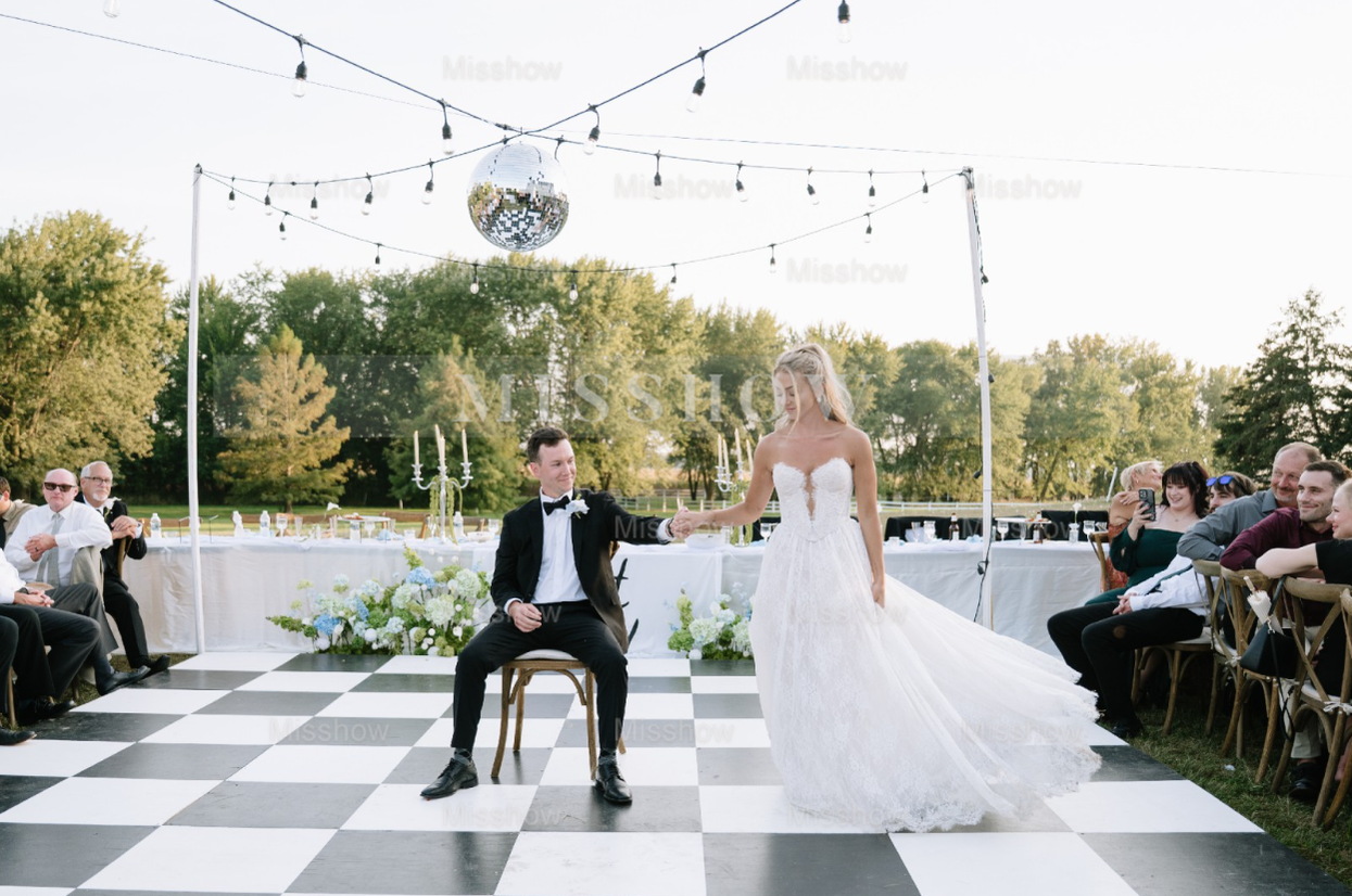 Amazing Long Ivory A-line Strapless Lace Wedding Dress